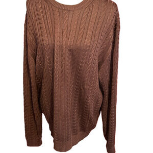 Hickey Freeman Crew Neck Silk Cotton Blend Brown Sweater Men’s XL